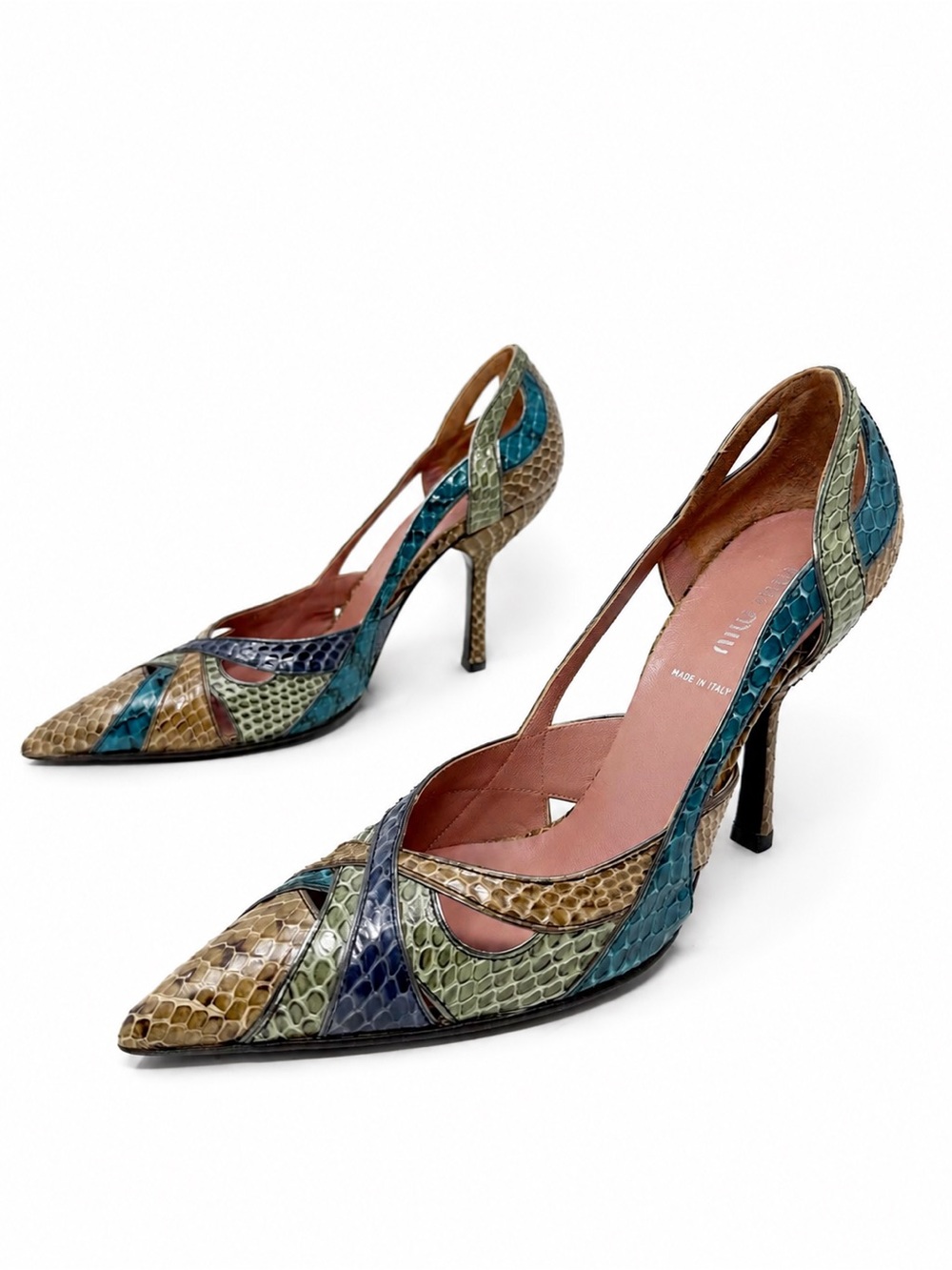 Miu Miu Snakeskin Pointed Toe High Heel Pumps Womens Size EU 38